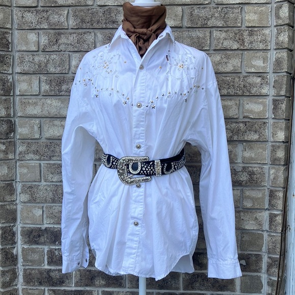 Vintage Beaded Western Metallic Star Snap Shirt - Picture 2 of 15